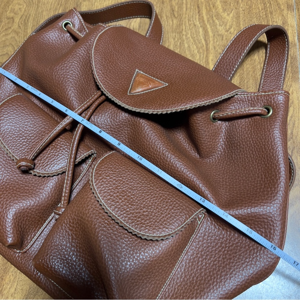 Guess Vintage Brown Leather Drawstring dual Pocket magnetic Closure Backpack Bag - Picture 13 of 15